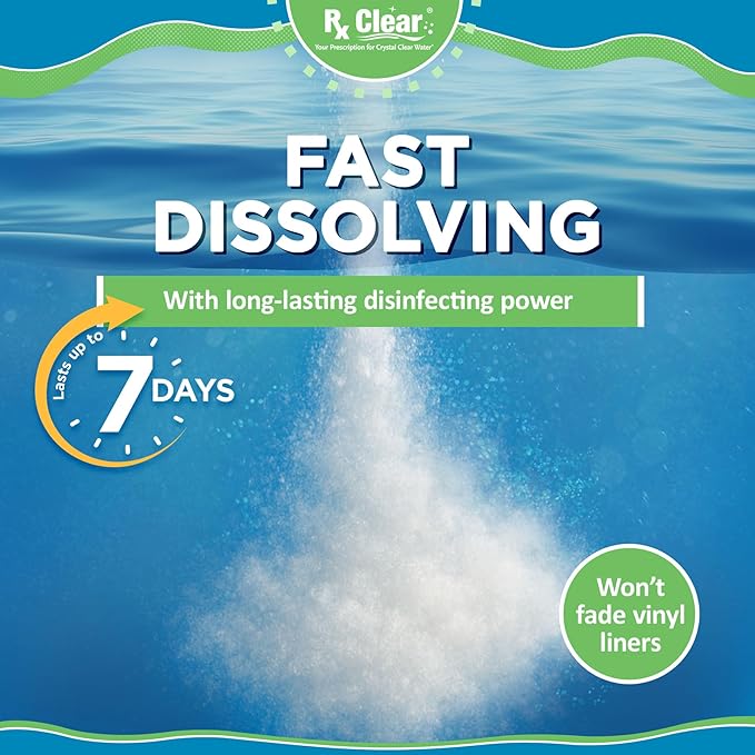 Rx Clear 15 lbs Granular Pool Chlorine | Use As Bactericide, Algaecide, & Disinfectant in Swimming Pools, Hot Tubs, & Spas | Stabilized, Fast Dissolving & UV Protected