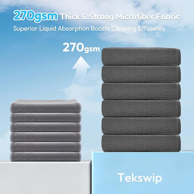 Microfiber Cleaning Cloths 12x12IN 12 Pack Grey Lint Free Kitchen Cloths - Extra Thick, Streak-Free, Lint-Free, Fast Absorbent - Reusable Multi-Purpose Housekeeping Rags for Cars