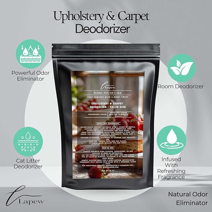 Berry Pound Cake Carpet Freshener Powder Refill 36 oz | Powerful Odor Eliminator for Home | Upholstery Deodorizer | Carpet Deodorizer | Cat Litter Box | Strawberry Pound Cake Fragrance