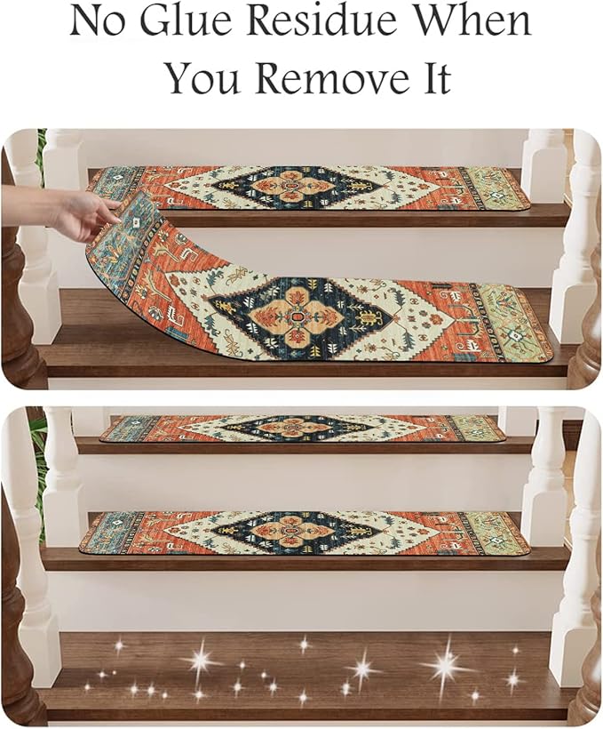 OJIA Non-Slip Carpet Stair Treads for Wooden Steps Set of 15, 30''X8'' Indoor Runner Resistant Rugs Rubber Safety Mats for Dogs, Kids & Elders, Stairway Grip