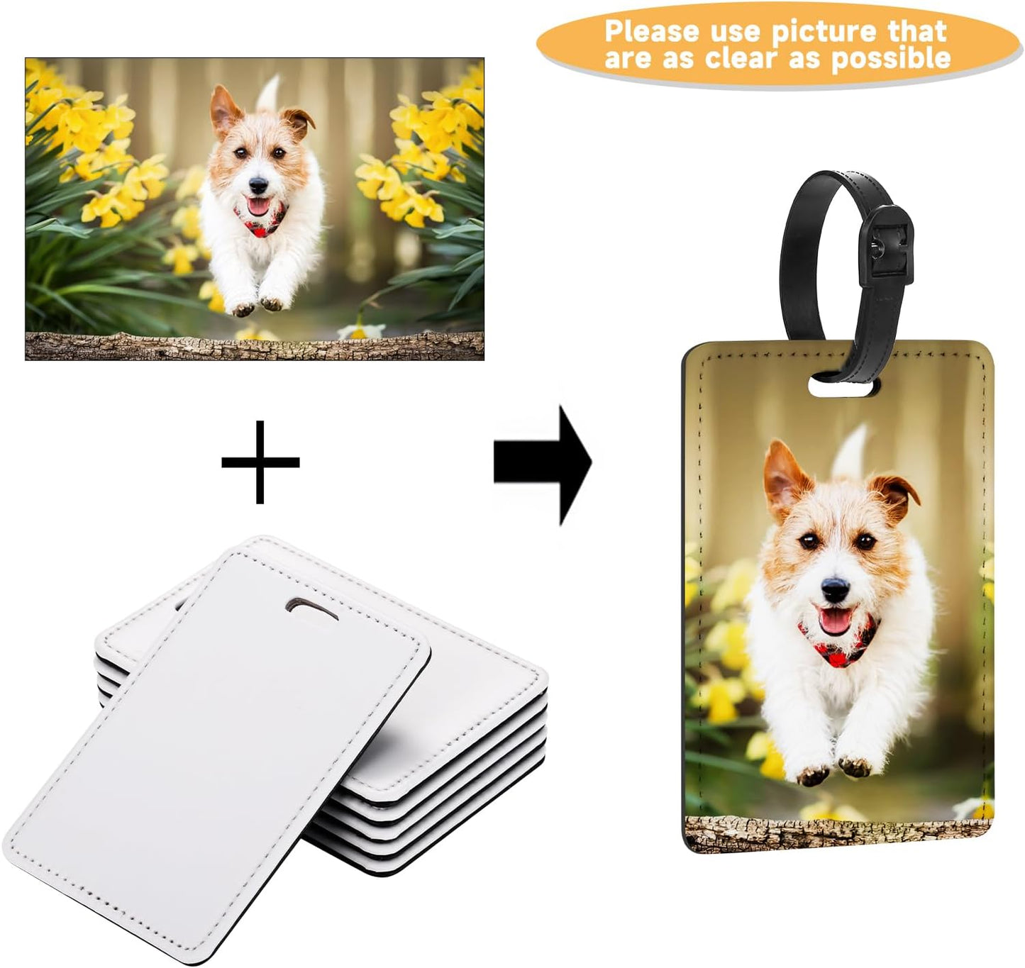 4 Packs Personalized Leather Luggage Tags for Suitcase, Custom Golf Bag Tag Travel Labels Name Identifiers with Strap for Women Men Customized Your Own Text Photo Logo