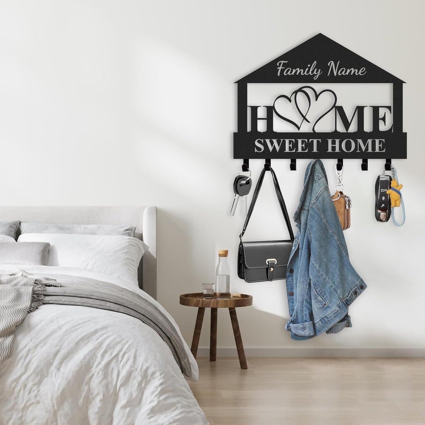 Personalized Key Holder for Wall, Key Holder Wall Mount, Custom Name Coat Rack, Sweet Home Key Hooks Wall Decorative for Bedroom Kitchen Entryway Hallway Front Door, Housewarming Gifts