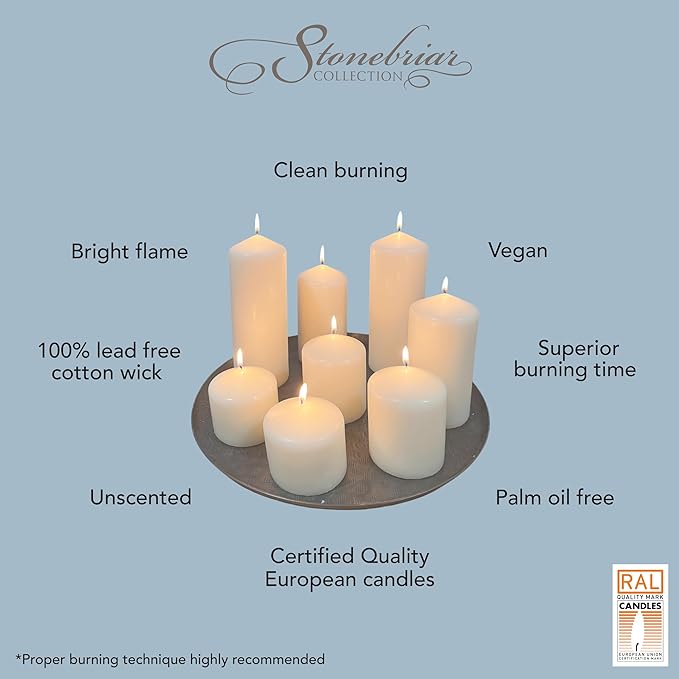 Stonebriar Unscented White Tall Pillar Candles, 35 Hour Burning Candle Pillars, Perfect for Decor, Weddings, Emergencies 3" X 4", 6 count