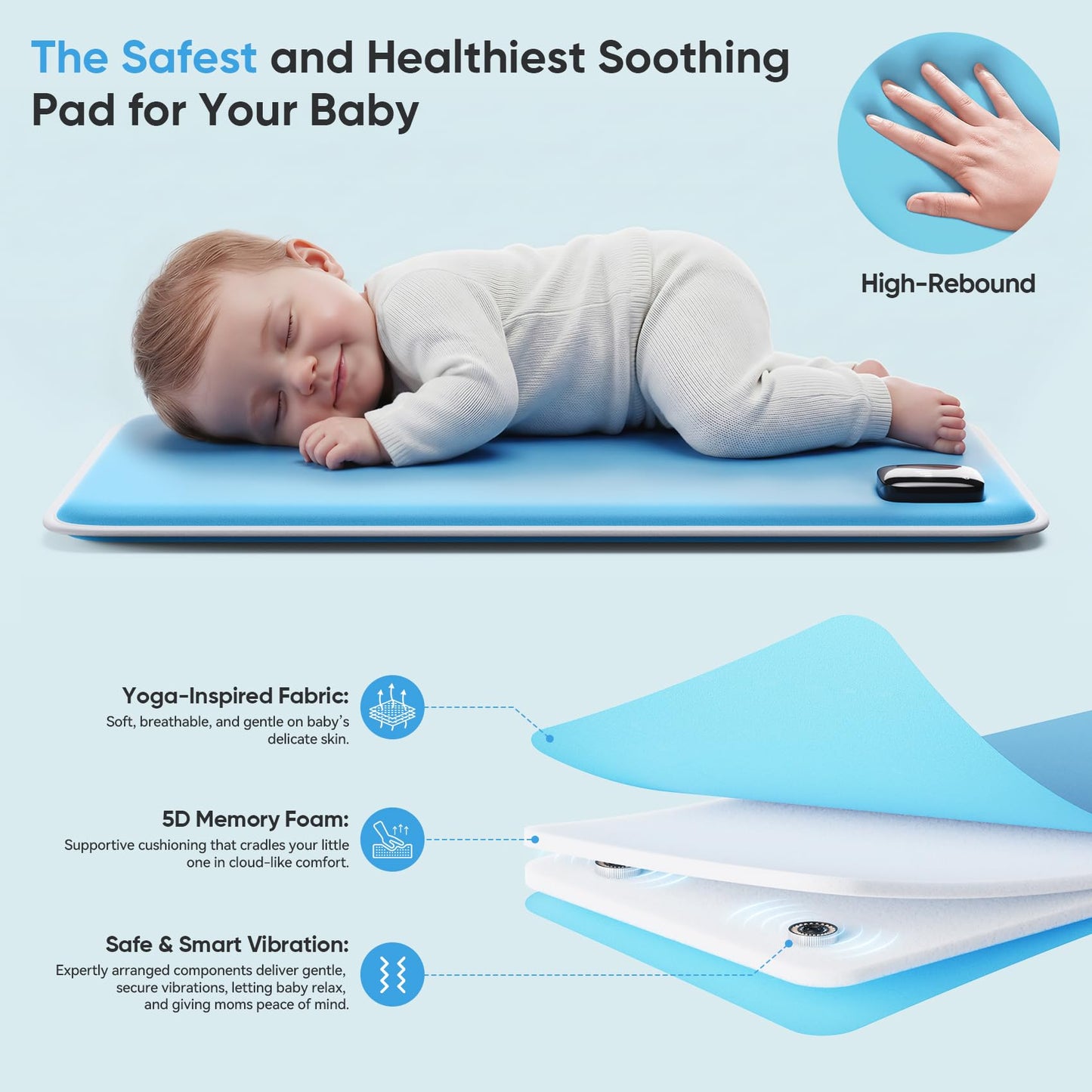 Baby Vibrating Sleep Soother Mat, Vibrating Mattress Pad Sleep Soother, 90 Min Timer, Vibrating Mat for Sleep, Aid to Calm Fussy Newborn for Easier Rest, Infant: 0-12 Months, Lake Blue