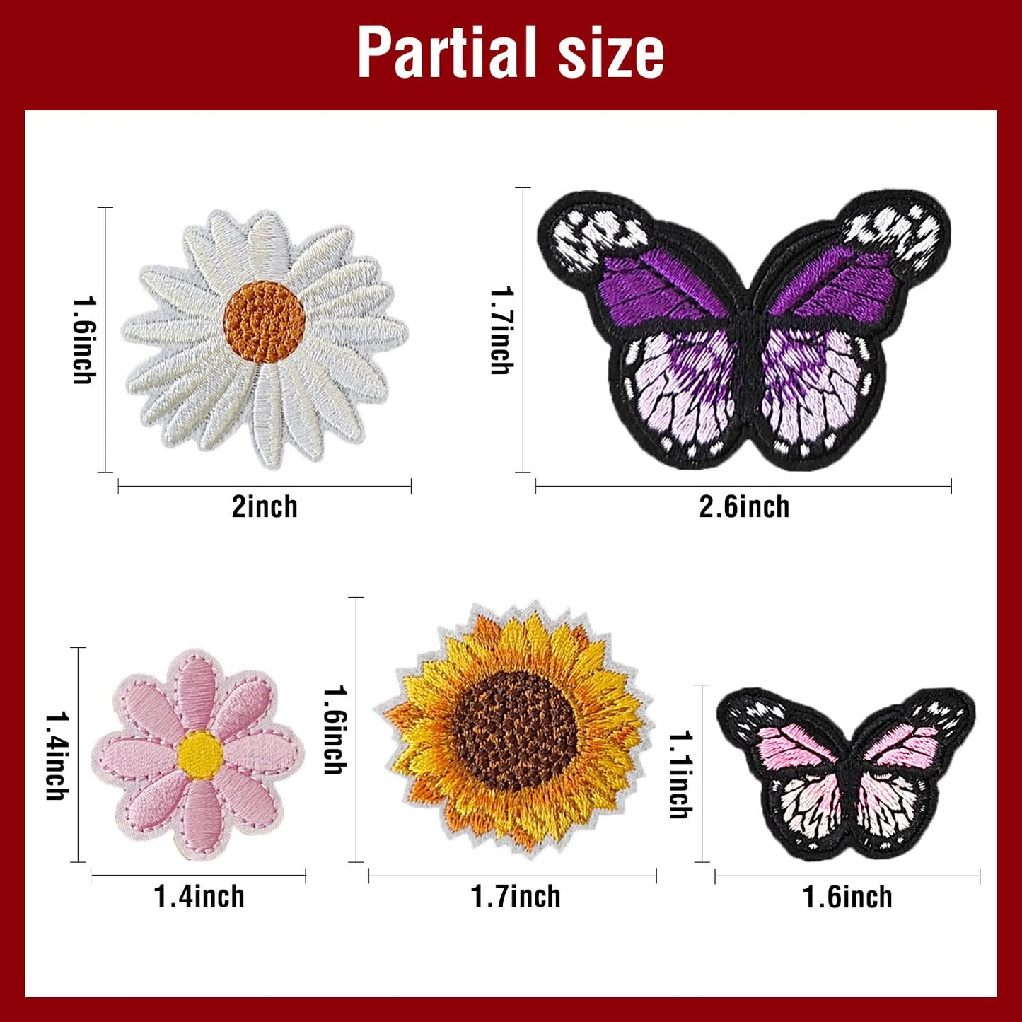 IANZE 42PCS Flower & Butterfly Iron on Patches, Sew on Embroidered Applique Flower & Butterfly Patches for Clothes, Jeans, Hats, T-Shirts, Backpacks, Etc