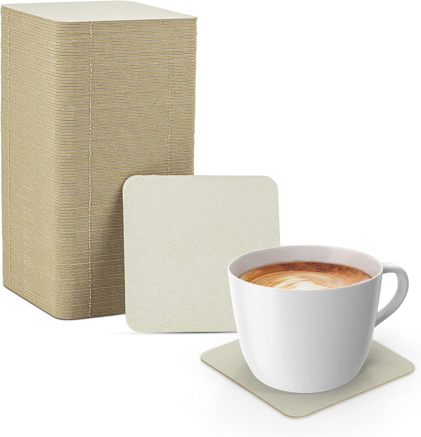 MT Products Off-White Square Paper Coasters for Drinks - 4” Blank Disposable Coasters (Pack of 1000) - Made in The USA