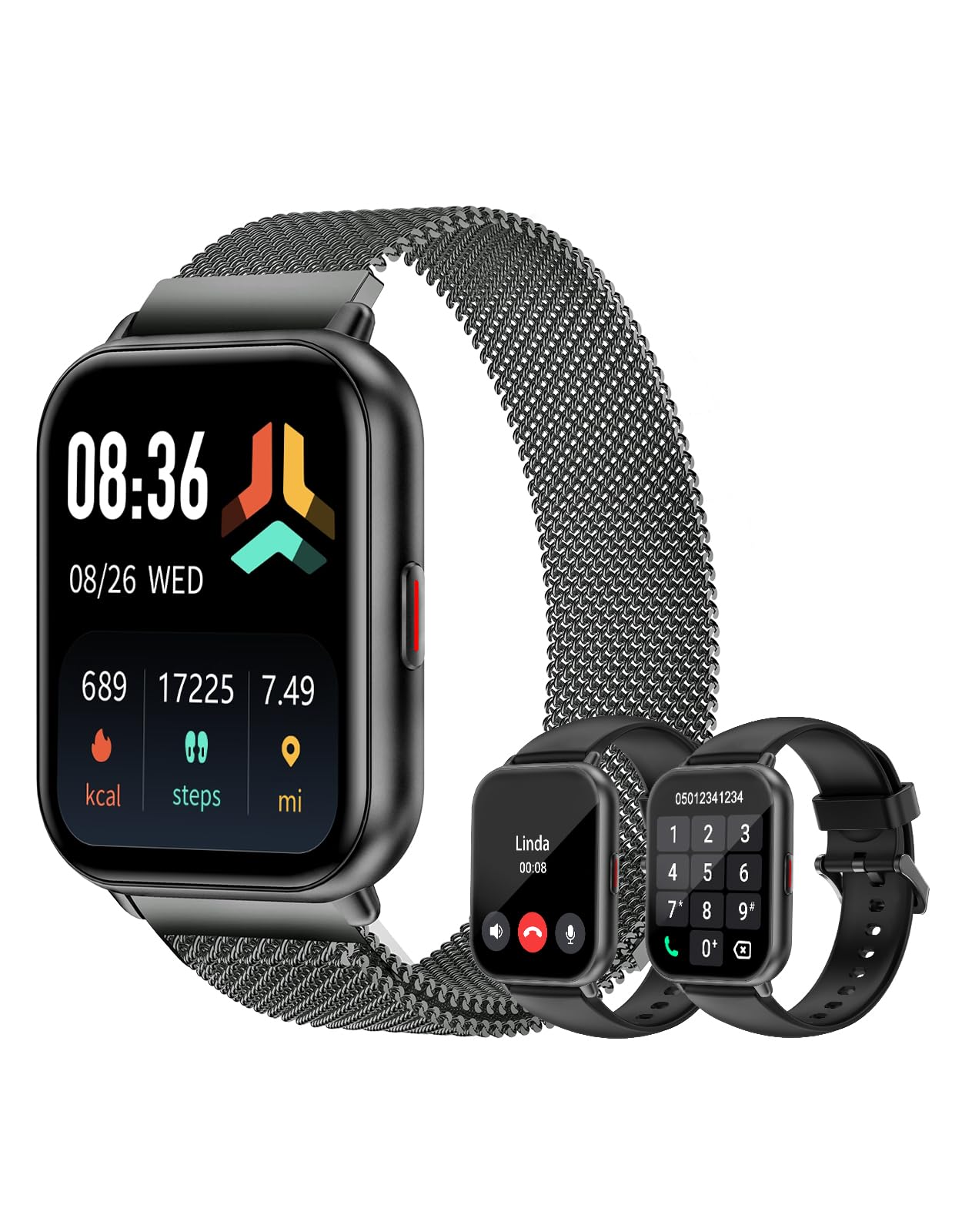 Smart Watches For Women Men (Answer/Make Calls, 3 Bands), 1.85 Fitness Tracker Watch For Iphone/Android Phones With Heart Rate M
