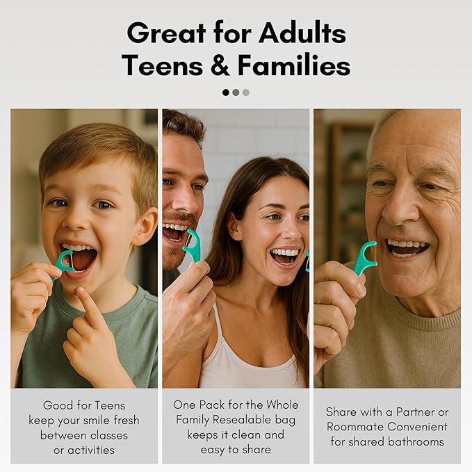 FAMILIFE Floss Picks 90 Count Mint Flavor, Dental Floss Picks for Adults & Kids, Strong Thread Flossers & Tooth Picks Flossers for Daily Oral Care Travel Floss Bag