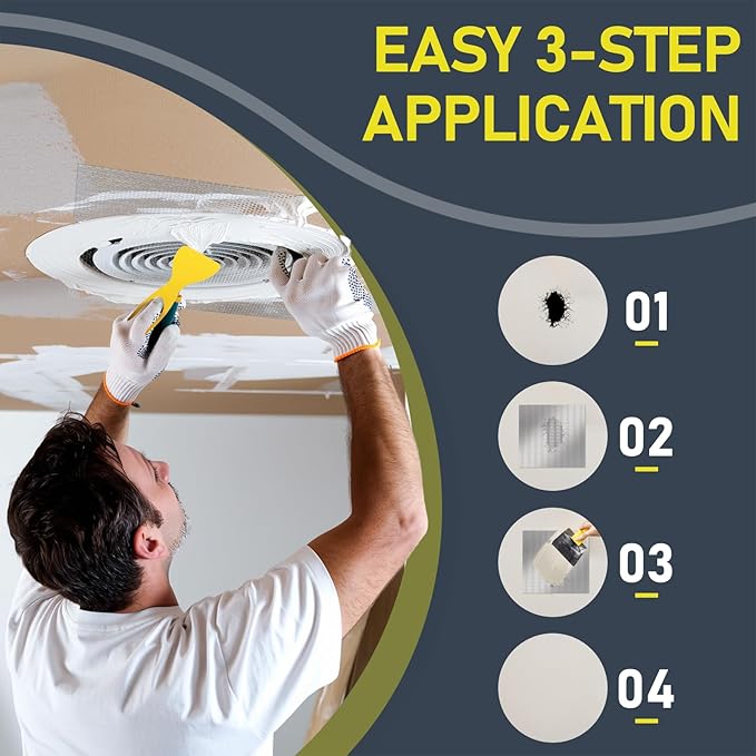 4 Pcs Drywall Repair Patch 12" x 12" Self Adhesive Aluminum Wall Fiber Mesh Repair Kit with Scraper Metal Large Hole Sheet Rock Patch for Ceiling Drywall Plaster