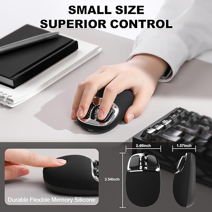 YUNZll C1 Silicone Wireless Mouse, Tri-Mode 2.4G/USB-C/Bluetooth Mouse, 4800 DPl Optical Tracking, 6 Adjustment Levels,Customize Mice for Laptop, Computer, iPad, MacBook (Black Silver)