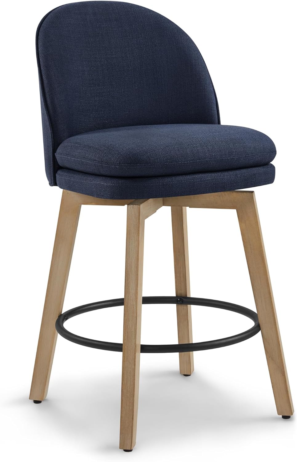 Counter Height Barstools 26 inch Upholstered Swivel Bar Stools with Back and Wood Legs for Kitchen Island,Set of 1,Blue Fabric-Armless