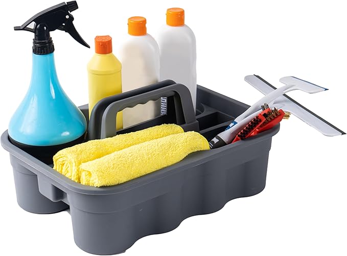 Matthew 3 Pack Large Plastic Tote Tool & Deluxe Supply Cleaning Caddy with Handle Portable Shower Basket Storage Caddy for Cleaning Products,Take-Out Drink,Bathrooms - Gray