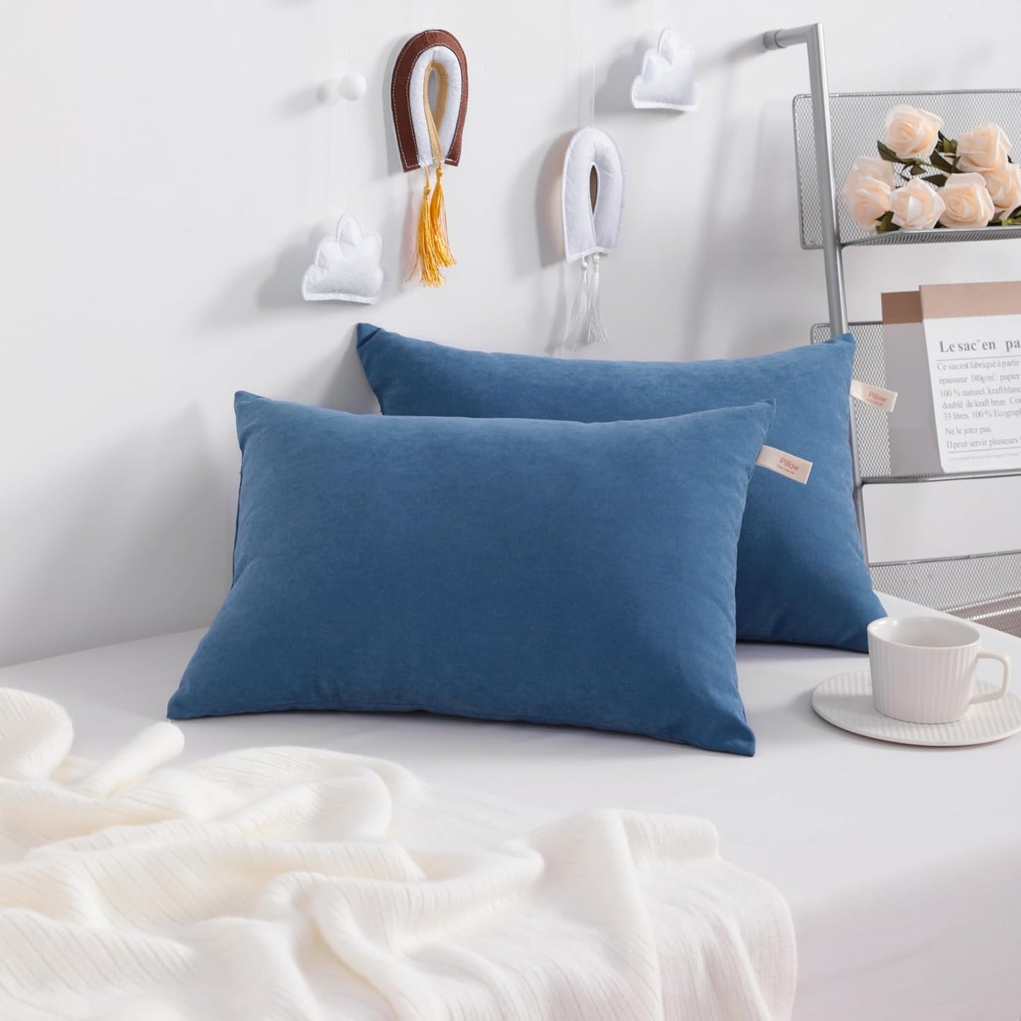 NTBAY Toddler Pillows, Down Alternative 13"x18" Pillows, Machine Washable - Soft and Breathable Travel Small Pillow for Sleeping, Ideal for Daycare, Crib, Cot, Denim Blue