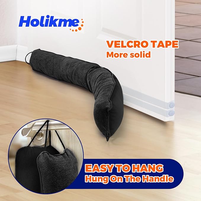 Holikme Weighted Door Draft Stopper 36 inch, Heavy Duty Under Door Draft Blocker Bottom Door Seal Noise and Air, Door Draft Spill Control Supplies Saving Energy, Black