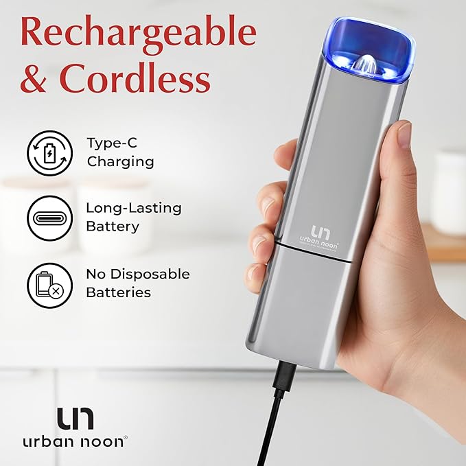 Automatic Salt and Pepper Grinder Set - Rechargeable Electric Salt and Pepper Shakers with Adjustable Coarseness, LED Light, One-Handed Use, Gravity Salt Grinder and Electric Pepper Mill