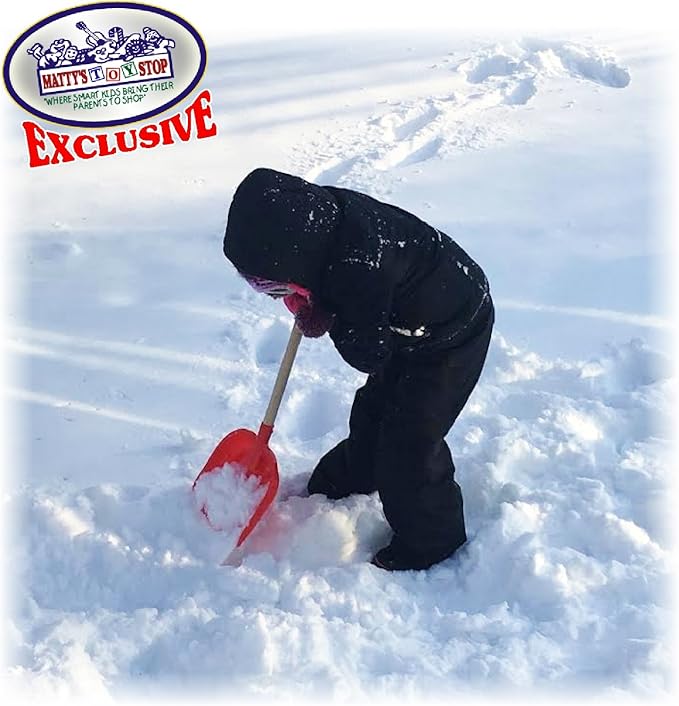 Matty's Toy Stop 28" Heavy Duty Wooden Snow Shovels with Plastic Scoop & Handle for Kids - 2 Pack (Red & Blue Swirl)