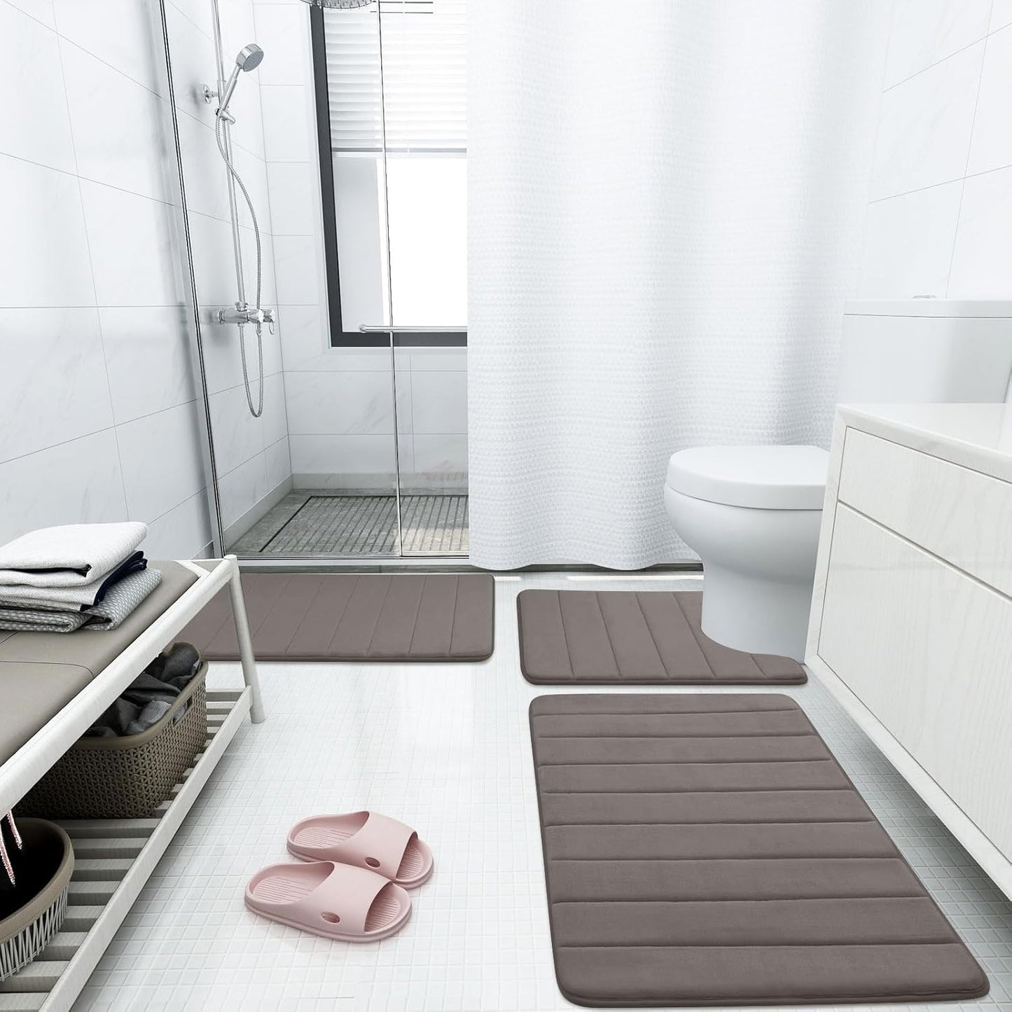 Buganda Memory Foam Bath Mat, 24" x 16", Ultra Soft and Non-Slip Bathroom Rugs, Water Absorbent and Machine Washable Bath Rug for Bathroom, Shower, and Tub, Taupe