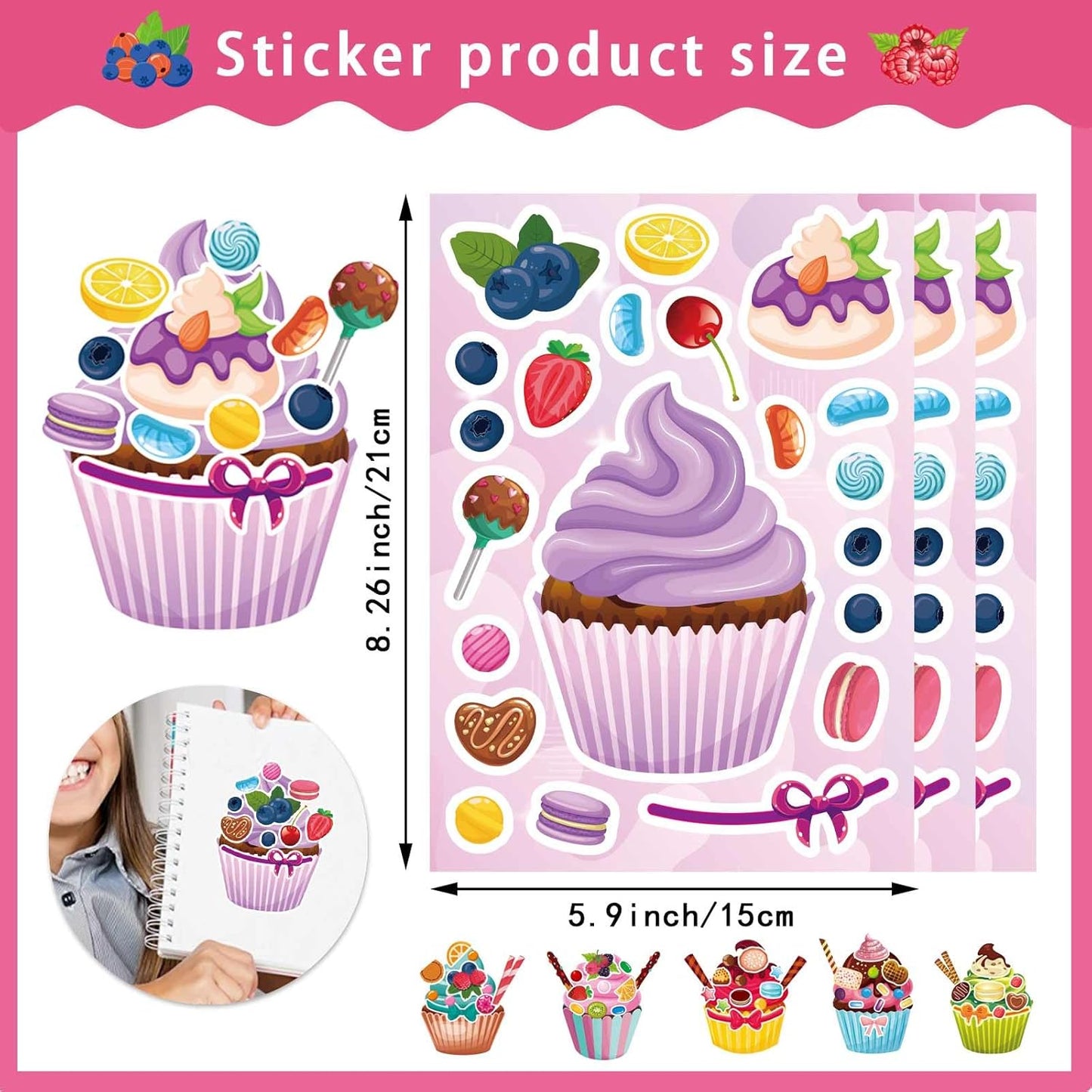 36 Sheets Cupcake Make a Face Stickers, Make Your Own Stickers Mix and Match Ice Cream and Cupcake Sticker Sheets, Cupcakes Sticker for Kids, Classroom Activities, Crafts Cupcakes Party Decorations