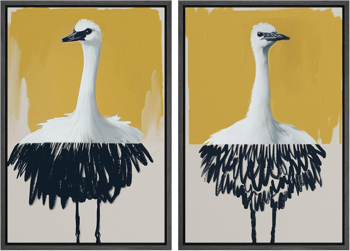 SIGNWIN Framed Canvas Print Wall Art Set Minimalist Crane Portrait Modern Bird Illustrations Modern Art Rustic Minimal for Living Room, Bedroom, Office - 24"x36"x2 Black