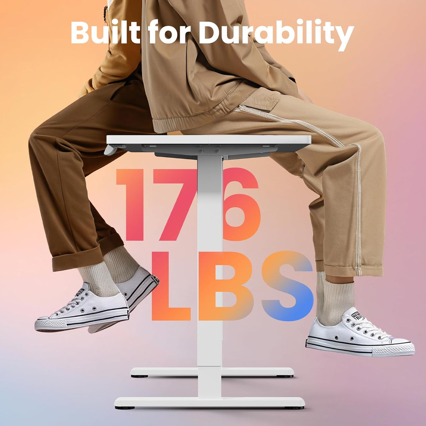 HUANUO Electric Standing Desk, 48 x 28 Inch Height Adjustable Computer Desk with Storage Bag, 4 Height Memory Settings, Sit Stand Up Desk for Home Office, White