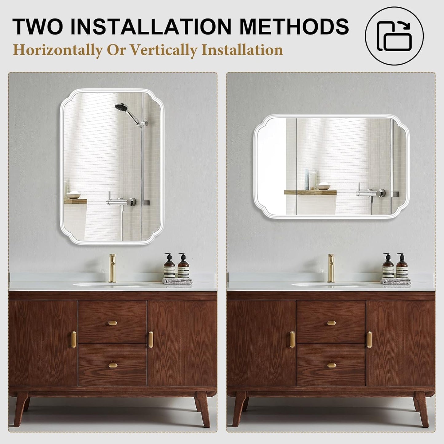 White Bathroom Mirror for Wall 20×30 Inch - Multi-Size Durable Iron Frame, Shatterproof Glass, Versatile for Bathroom/Bedroom/Living Room Decor (Horizontal or Vertical Mount)