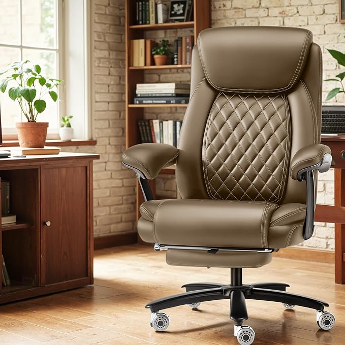 600LBS Reclining Heavy Duty Office Chair with Foot Rest, Big and Tall Office Chair with Pocket Spring Cushion, Large High Back with Adjustable Lumbar Support,Dual Rubber Wheel