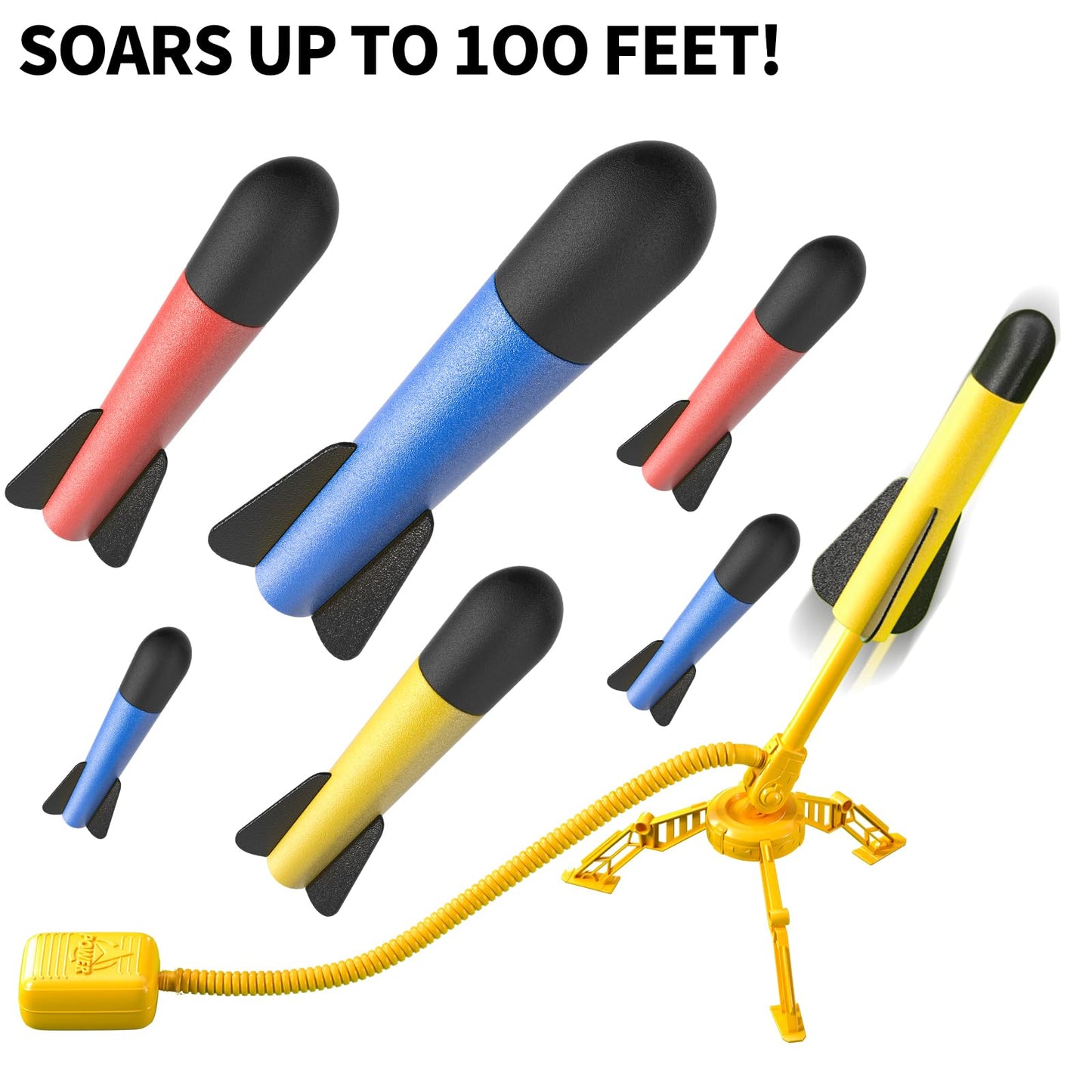 TEMI Rocket Launcher for Kids, 12 Foam Rockets and Launcher Pad, Launch up to 100+ft, Kids Outdoor Toys, Birthday Gift Toys for Kids Boys Girls Age 3 4 5 6 + Years Old