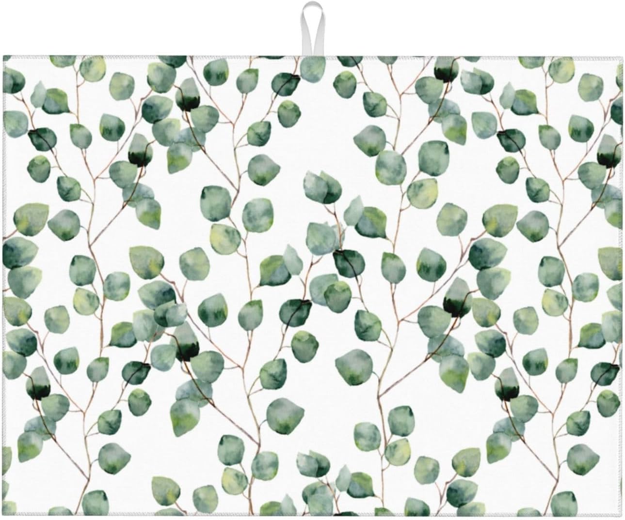 Dish Drying Mat Green Floral Leaf Botaical for Kitchen Counter Absorbent Dishes Drainer Microfiber Large 18x24 Inch