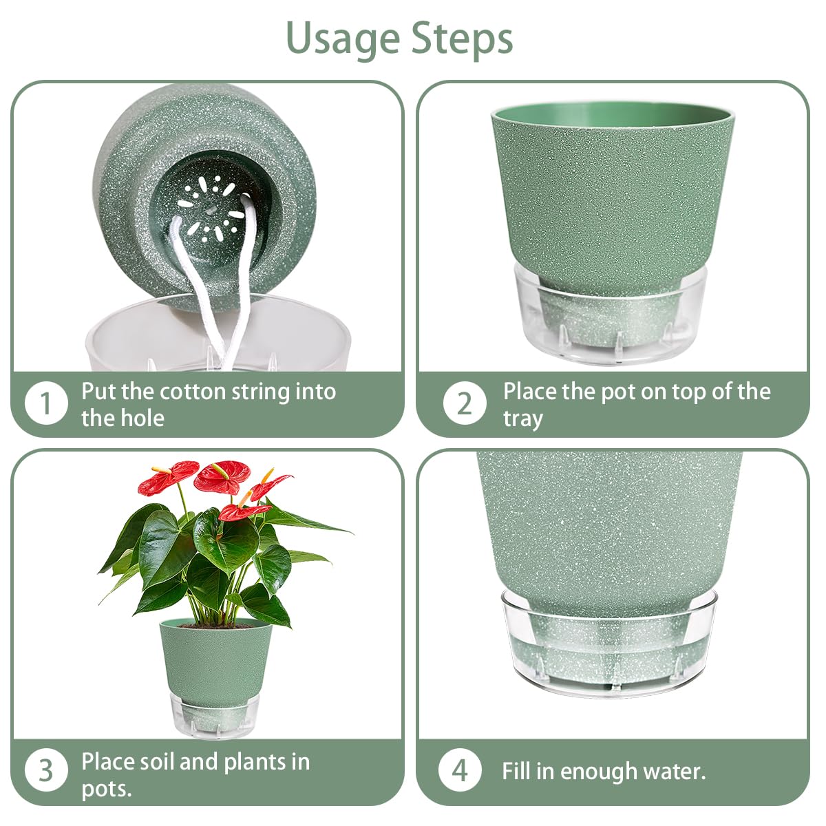 HYNZ Plant Pots - 6" Orchid Pot, 5 Pack Orchid Pots with Holes - Self Watering Pots for Indoor Plants - Plant Pots with Drainage Hole and Tray Saucer (Frosted Gray)