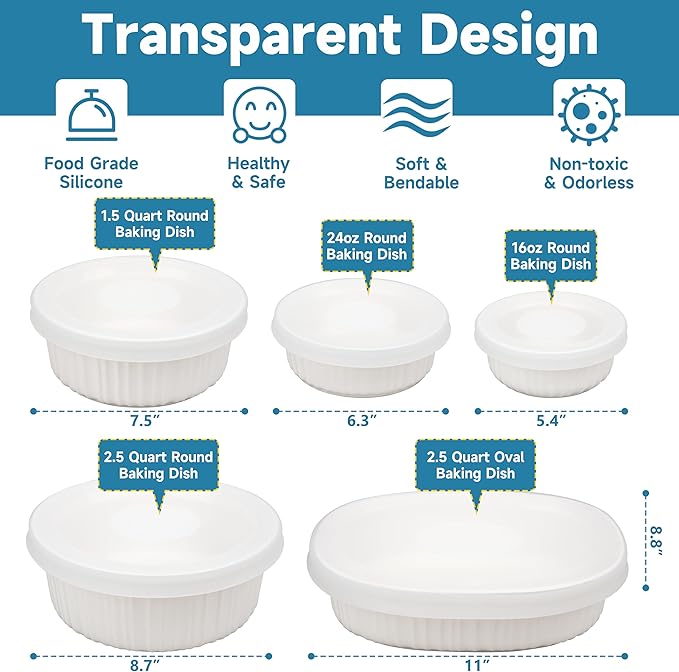 Silicone Lids for CorningWare 16-Ounce Round Dish, 2 Pack Reusable Covers for CorningWare Baking Dish (Dishes not Included) Dishwasher & Microwave & Freezer Safe