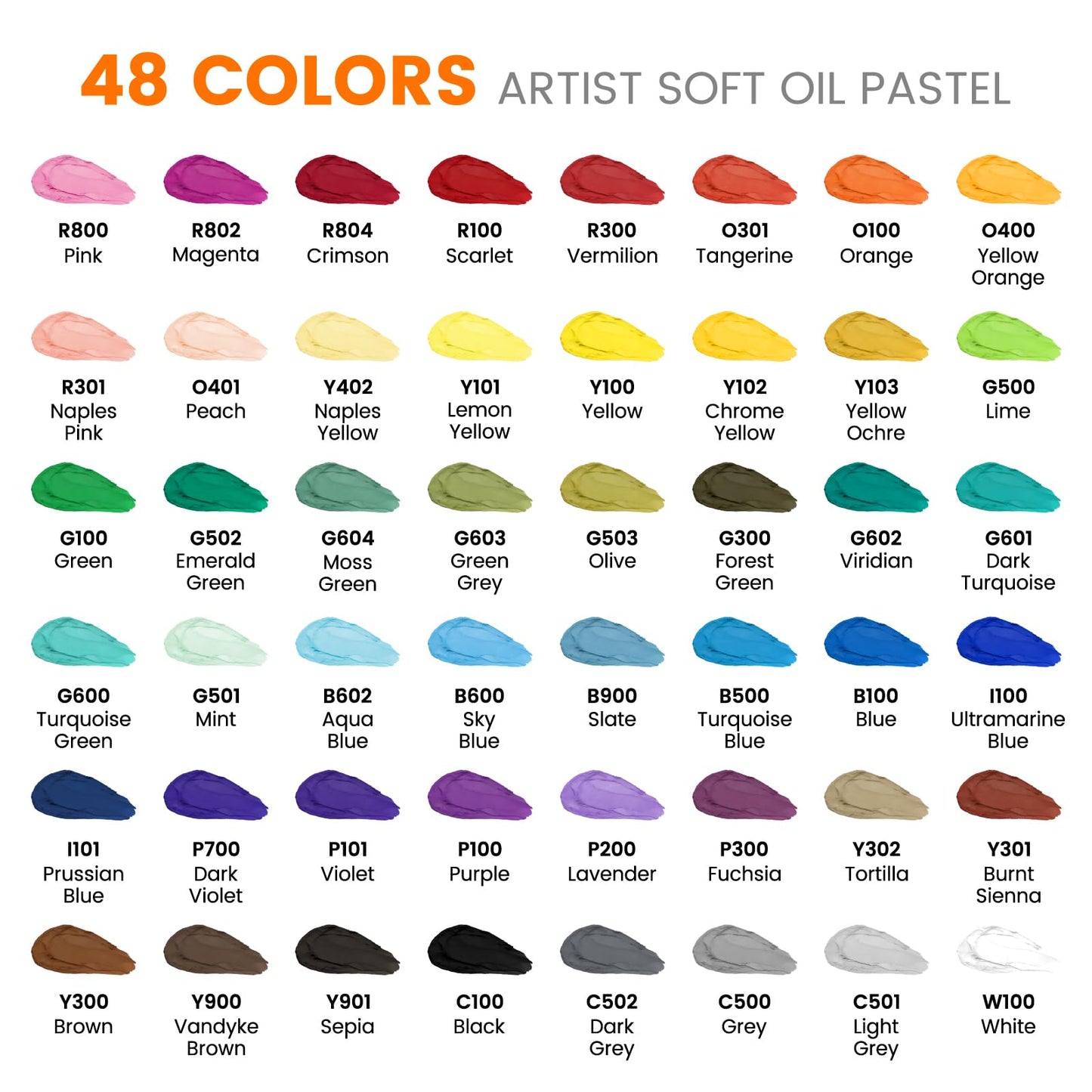Artecho Extra Soft Oil Pastels Set – 48 Colors Artist Grade Drawing Crayons for Blending, Layering & Shading – Large 10mm Diameter Pastel Sticks for Professional Painting Art Supplies