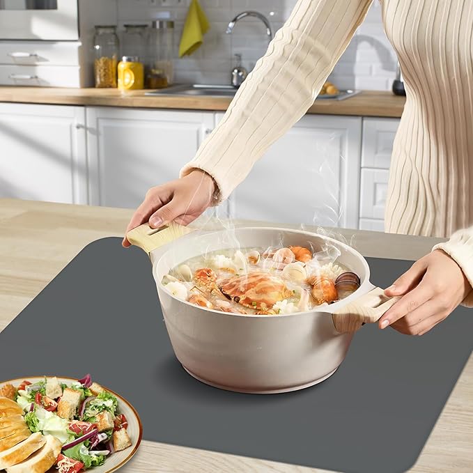 Silicone Mat for Kitchen Counter, Silicone Mat Trimable to Size (Dark Gray, 15.7×11.8inch-4pcs), BPA-Free Silicone Placemat, Heat-Resistant NonSlip Table Mat for Air Fryer, Countertop Protector Mat
