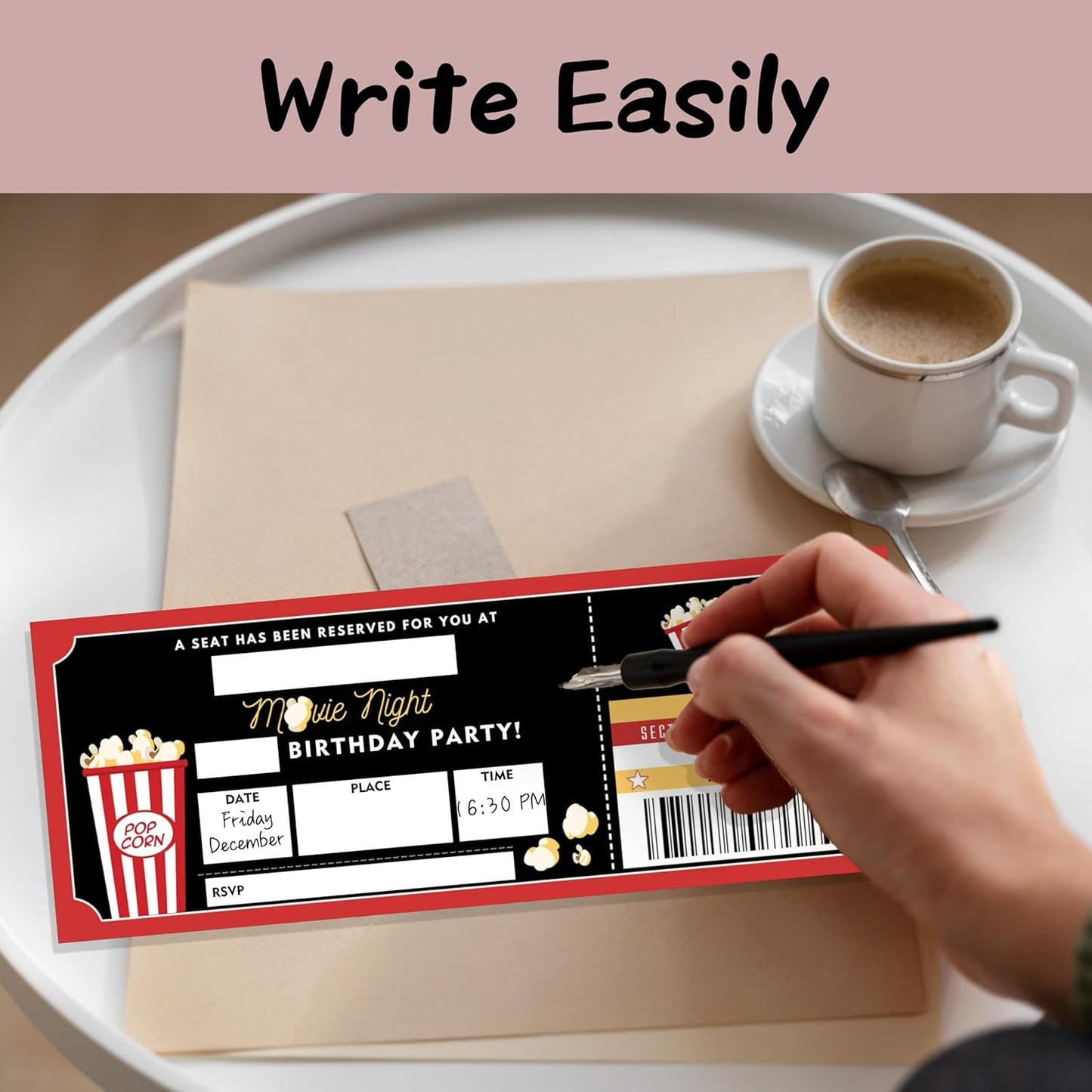 Birthday Cards-20 Movie Night Ticket Invite Cards-Red and Black Birthday Invitation with Envelopes for Movie Lovers-Party Favor & Supplies (3×8 inch)-A02