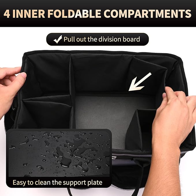 Large Cleaning Caddy Organizer with Handle, Sponge Shoulder Strap Cleaning Supplies Organizer with Foldable Dividers Zipper Pocket Cleaning Supply Caddy for Cleaners Housekeepers
