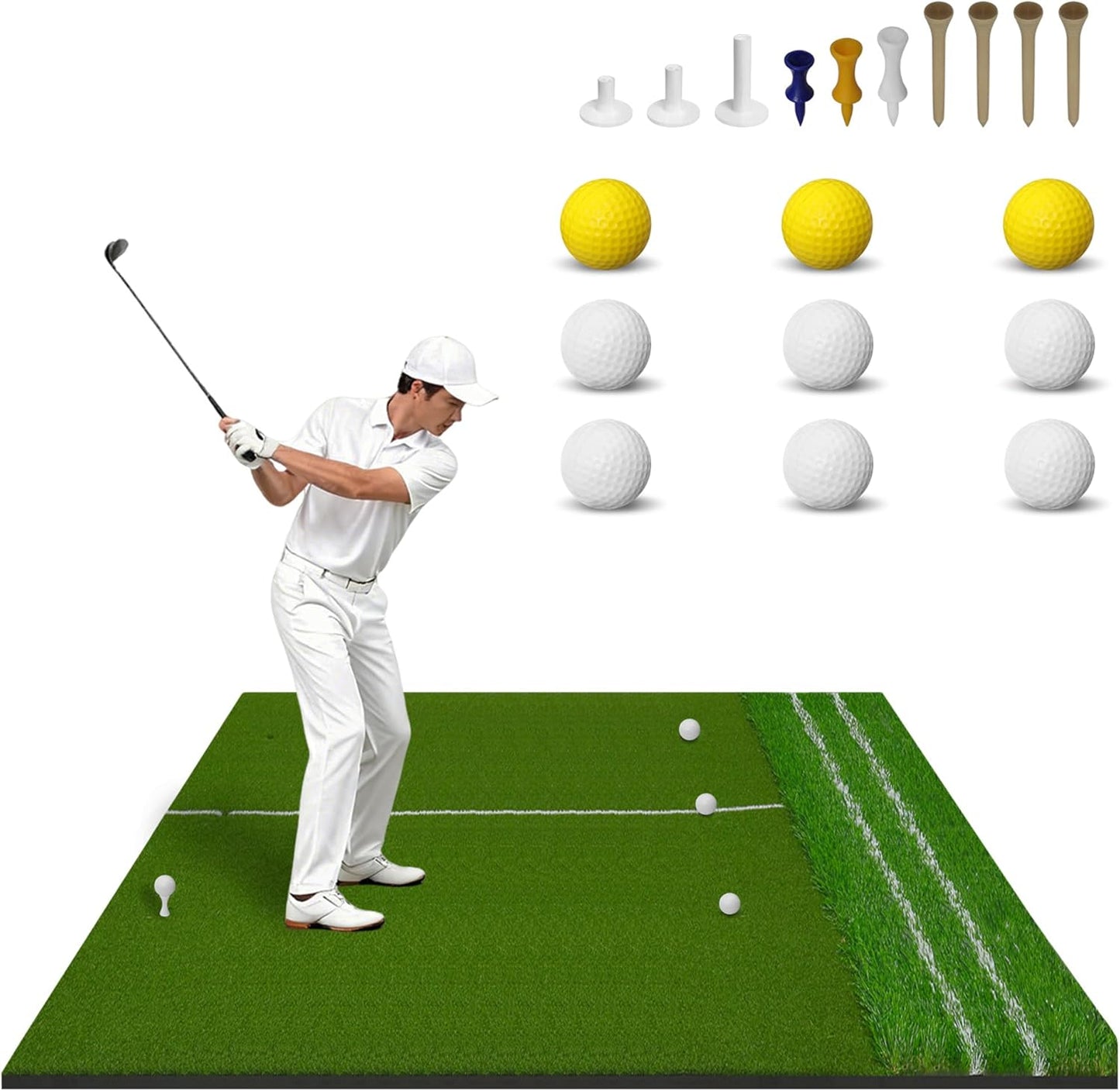 PENSUN Golf Mat with Dual Turf, 5x4ft Heavy-Duty Golf Hitting Mats Practice Outdoor/Indoor, Elite Dense Artificial Thickened Green Turf Matt Training Aid for Backyard/Garage/Driving Range/Simulators