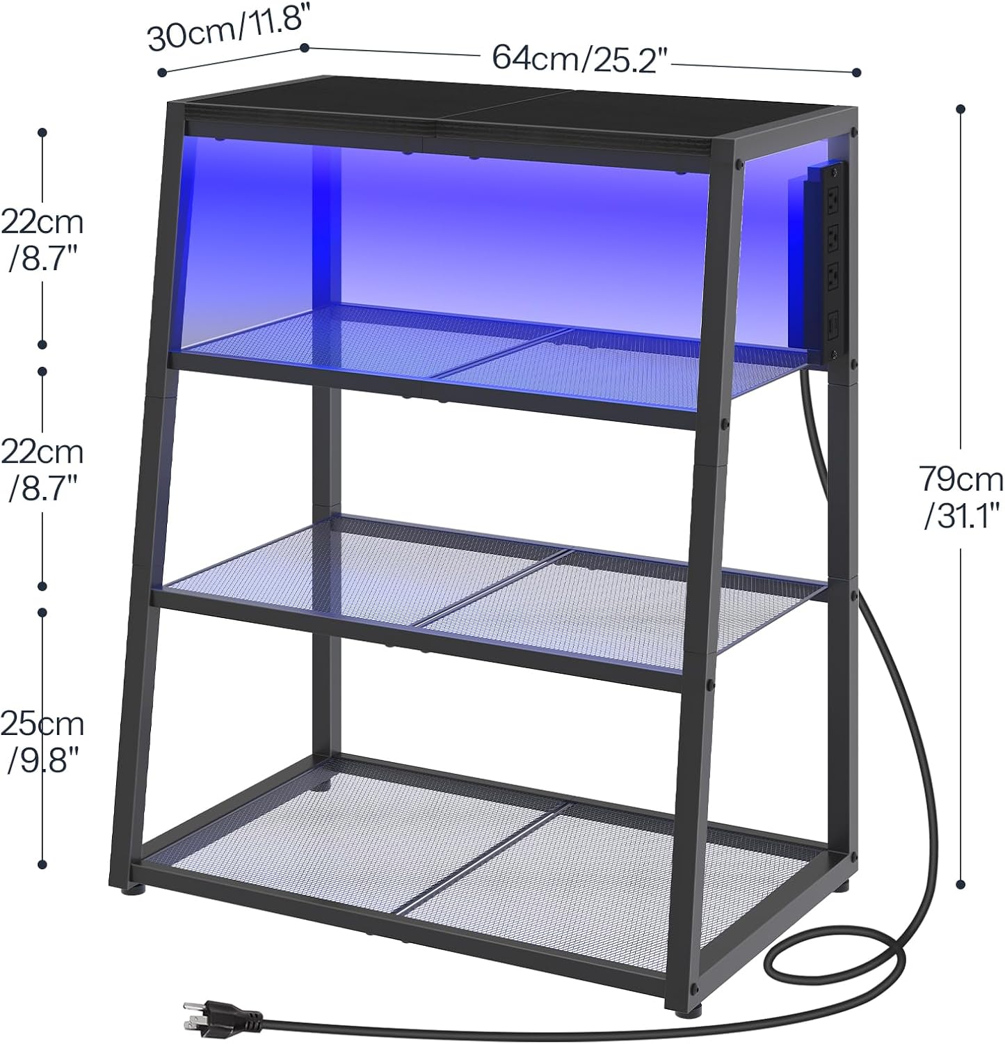HOOBRO 4-Tier AV Media Stand with Charging Station and LED Light, Wooden Stereo Cabinet, Corner TV Stand, Rack Audio Tower, Corner Entertainment Center, Black BB107UDCJ01