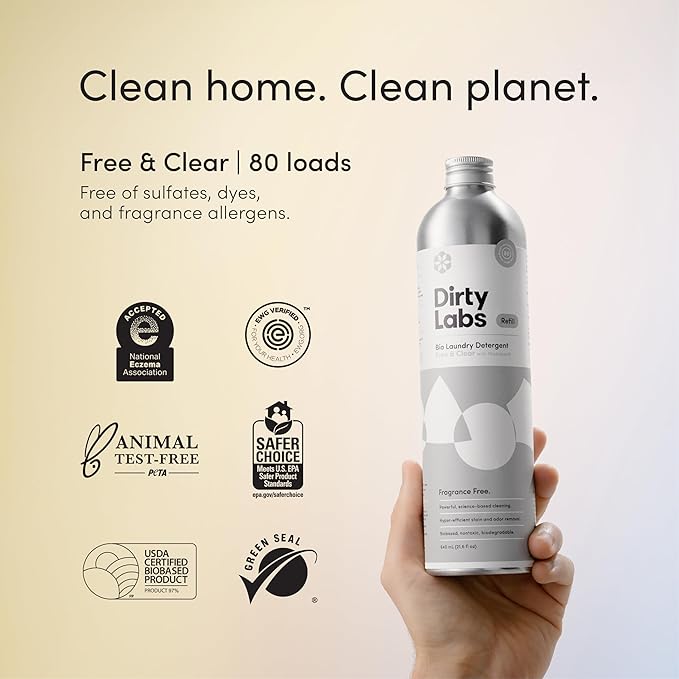 Dirty Labs | Bio-Liquid Laundry Detergent Refill Kit | Signature & Free & Clear | 2x 80 Loads | Hyper-Concentrated | High Efficiency & Standard Machine Washing | Nontoxic, Biodegradable