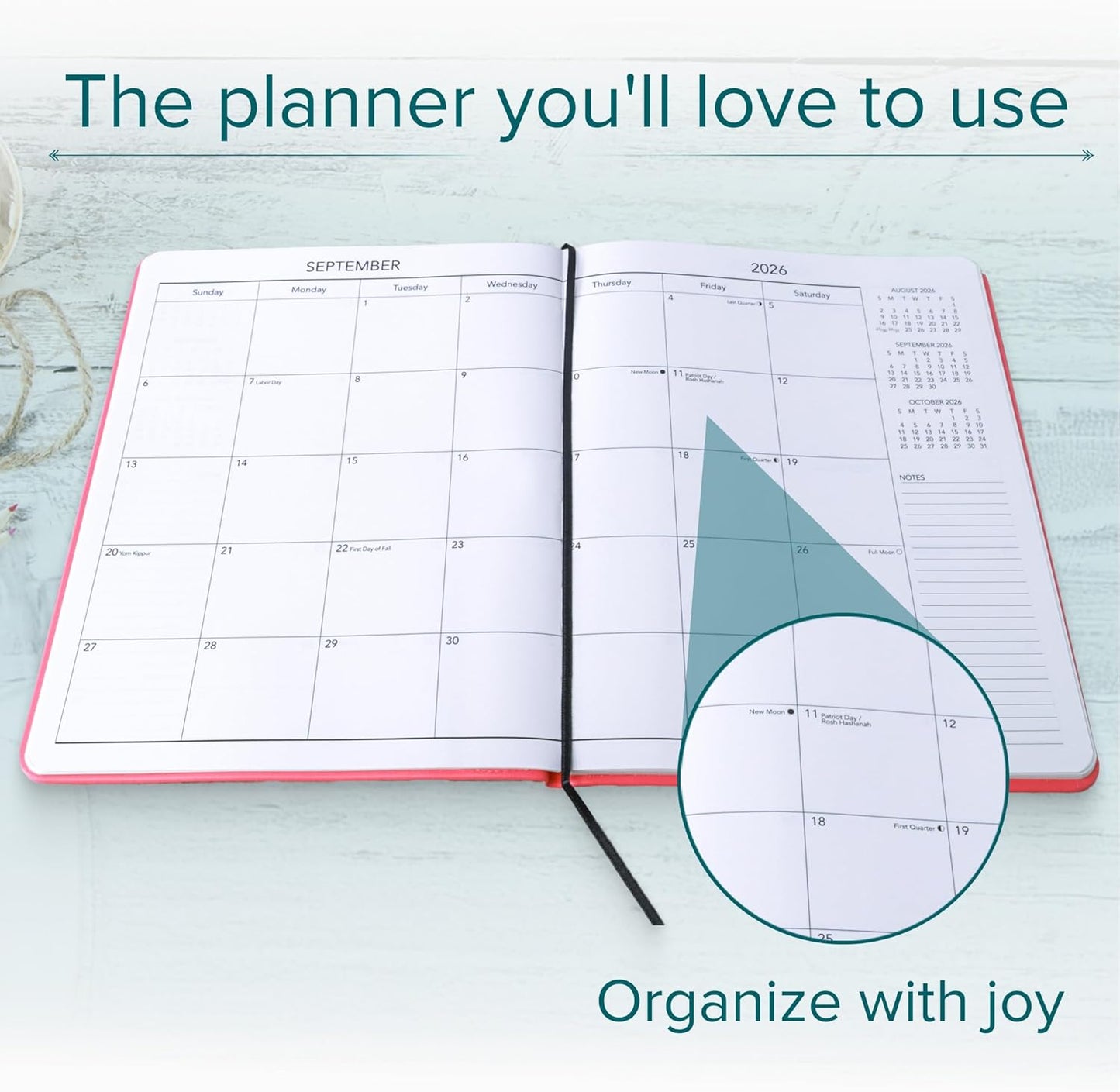 Harbor Large Weekly Monthly Planner 2025-2026 - Calendar Planner and Notebook, Durable Faux Leather, 192 Pages, Softcover & Book Bound - Cambridge Flamingo - 9.75 x 7.5 "
