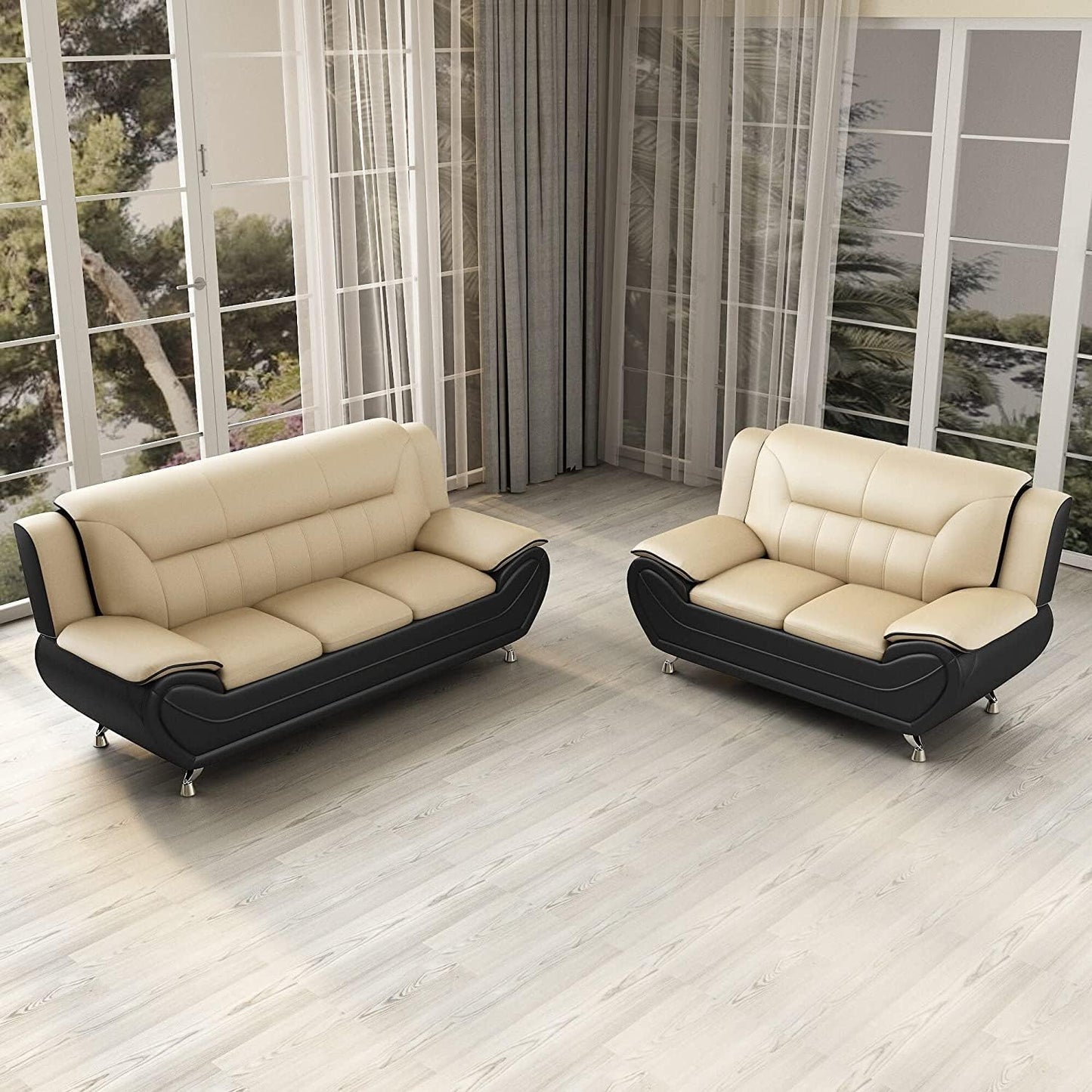 Container Furniture Direct Michael Sofa and Loveseat, Camel/Black