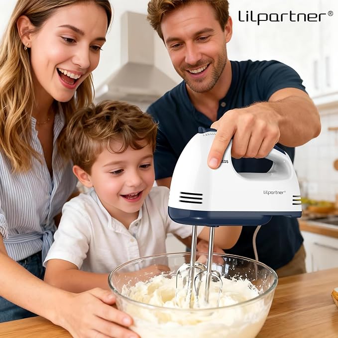 Hand Mixer Electric, Small Food Mixer 7 Speeds Handheld Blender,304 *(1* Whisk, 2* Beater, 2*Dough Hook) Kitchen Blender for Cream, Cookies, Dishwasher Safe, White