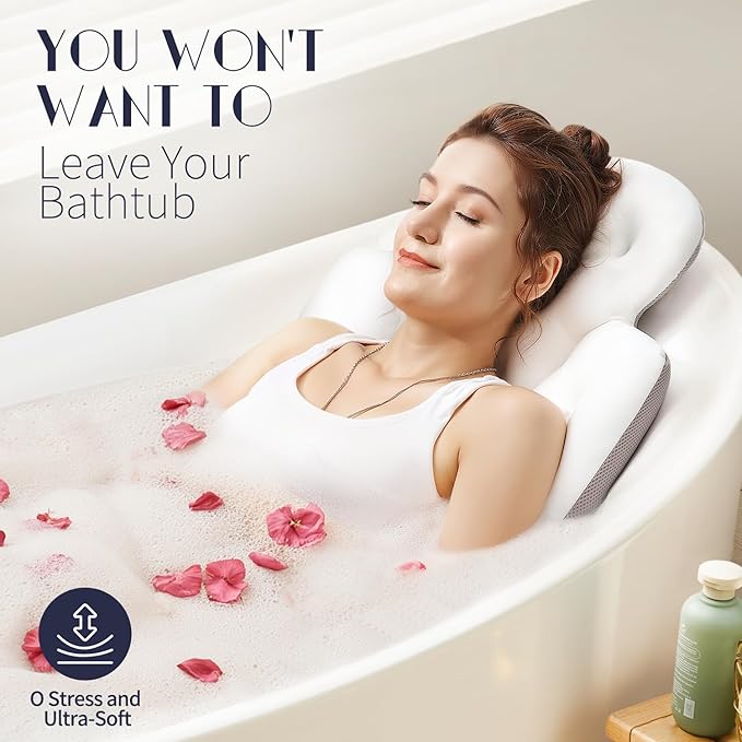 Full Body Bath Pillow for Bathtub, Thick Bathtub Cushion with Laundry Bag, Luxury Tub Pillow for Bath for Headrest Neck and Back Support White 51" x 16"