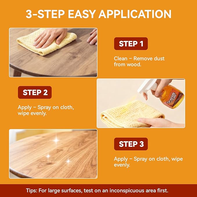2-in-1 Wood Cleaner Furniture Polish - Natural Orange Oil Spray Protect Wood Surface Safely, Enhanced Furniture Restorer Finish Cabinets, Tables, Antique, Floor, 16oz Total