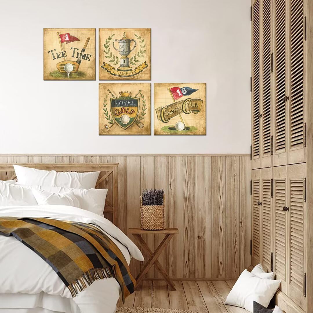 Pankila Usa Golf Wall Art for Country Club Golf Canvas Wall Decor Tee Time and Champion Abstract Royal Golf Wall Painting for Living Room Bedroom Home Decorations Framed Artwork (24''W x 24''H x 4)