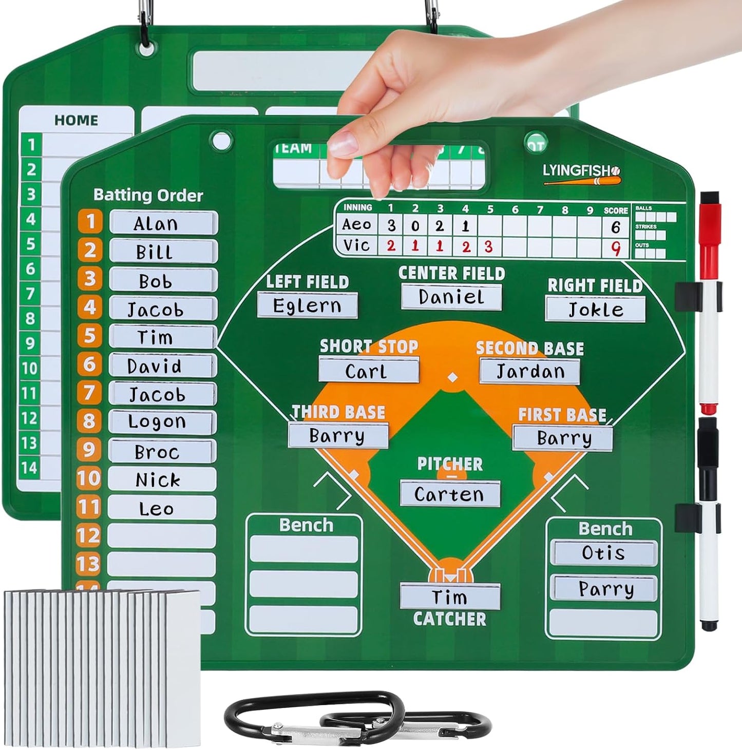 Magnetic Baseball Lineup Board，Baseball Lineup Cards Baseball Lineup Board For Dugout Baseball Accessories 40 Sheets Lineup Cards Baseball Clipboard for Coaches Baseball Coaching Accessories