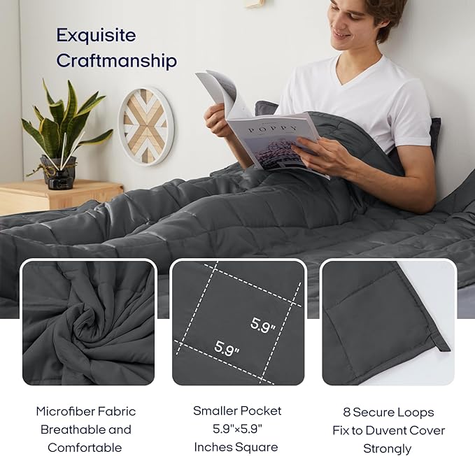 ZonLi Weighted Blanket for Adults (48"x72", 12lbs, Dark Grey) Twin Size High Breathability Cooling Heavy Blanket, Soft Material with Premium Glass Beads, All-Season, Easy Care