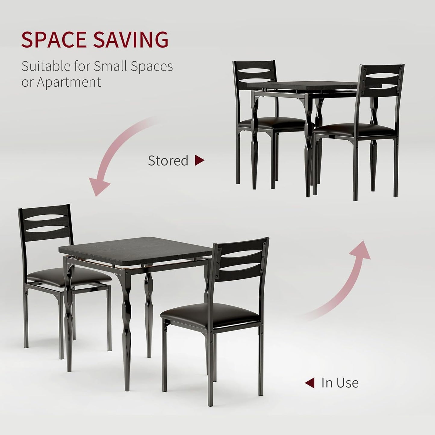 GarveeHome Dining Table Set for 2, Dining Table and Chairs Set of 2, 3 Piece Dining Table Set with Spiral Table Legs for Small Spaces, Kitchen, Apartment, Black