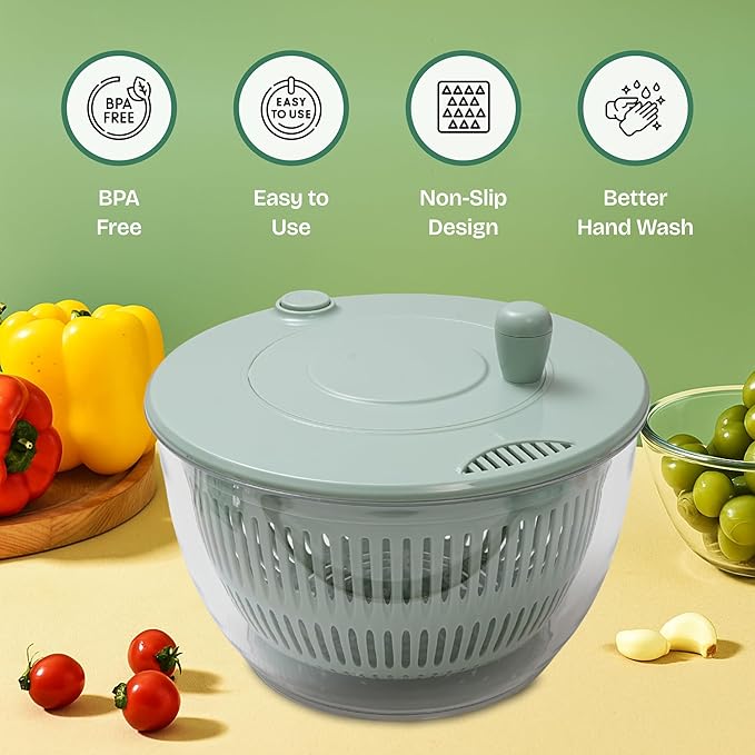 Salad Spinner – Large Capacity Lettuce Spinner Bowl with Locking Lid, Non‑Slip Base & Vegetable/Fruit Washer Dryer, BPA‑Free, Dishwasher Safe (Green)
