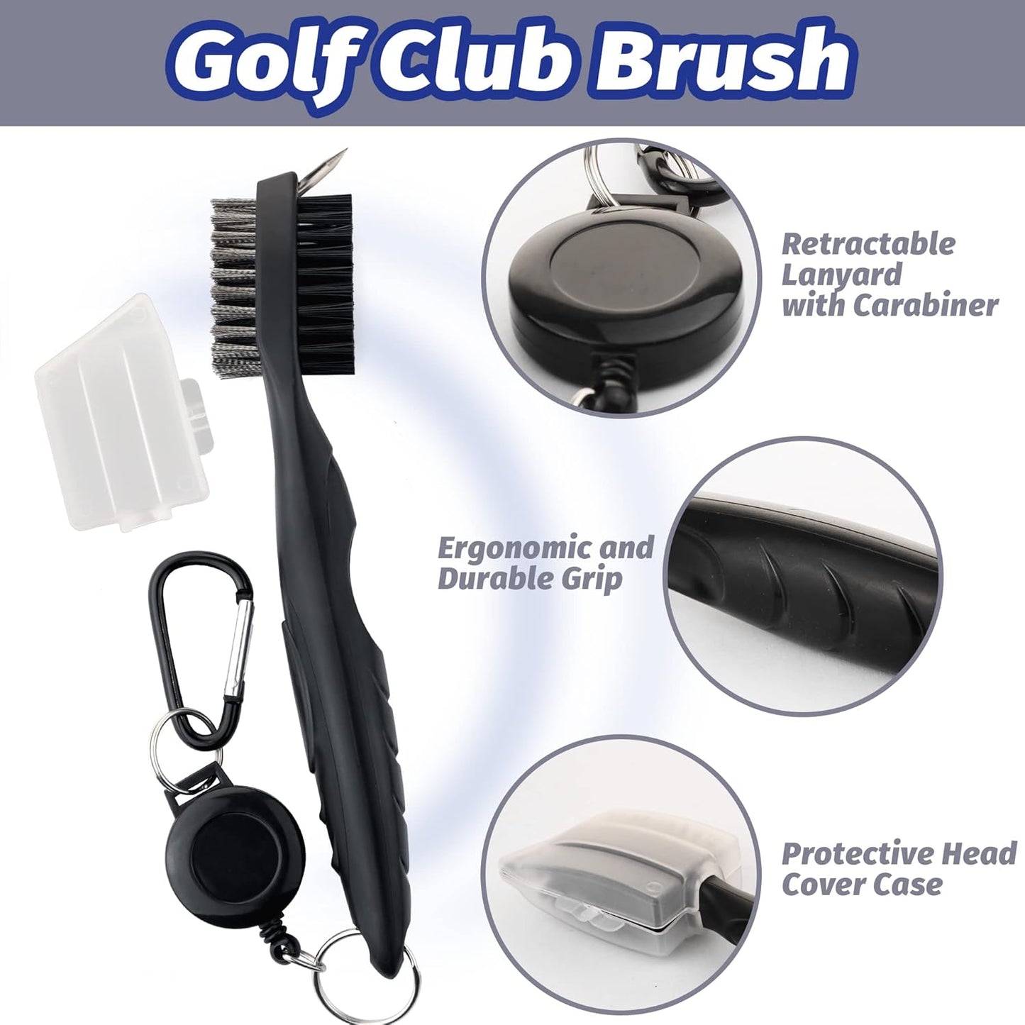 Golf Accessories Kit - Microfiber Waffle Pattern Golf Towel with Clip, Club Brush Groove Cleaner & Clip, Divot Tool with Marker - For Men & Women
