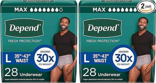 Depend Incontinence Underwear for Men, Large, 56 Count | Maximum Protection | Grey | Disposable
