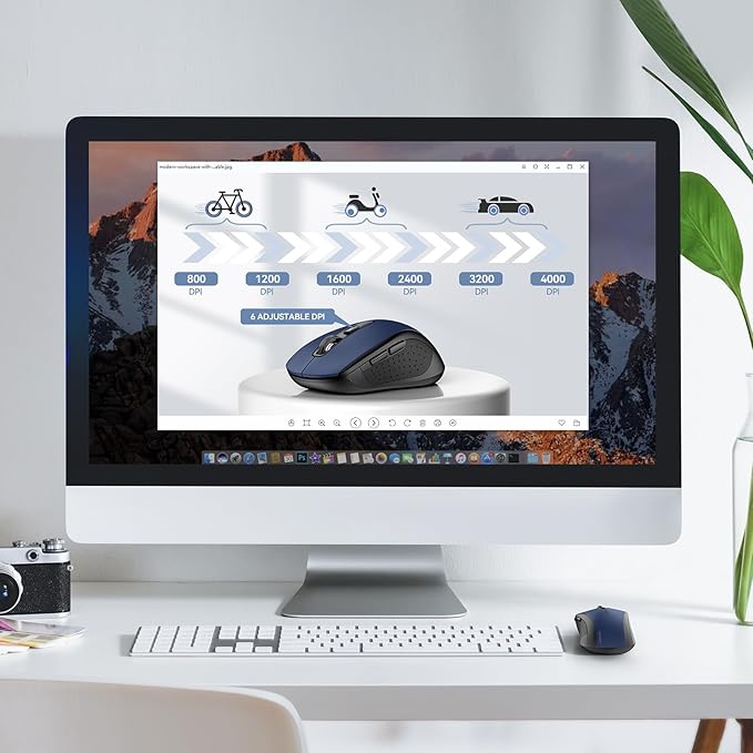 TECKNET Bluetooth Mouse, 4000DPI Wireless Mice for Laptop 2-in-1(BT 5.0/3.0+2.4Ghz) Computer Portable PC Mouse Wireless with USB Receiver for Mac (USB-A+Bluetooth, Blue)